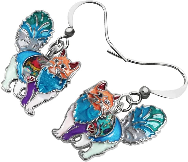 Detalle de Boucles d’oreilles chat chaton en alliage et émail (sans nickel) – petit pendentif pour femmes et filles