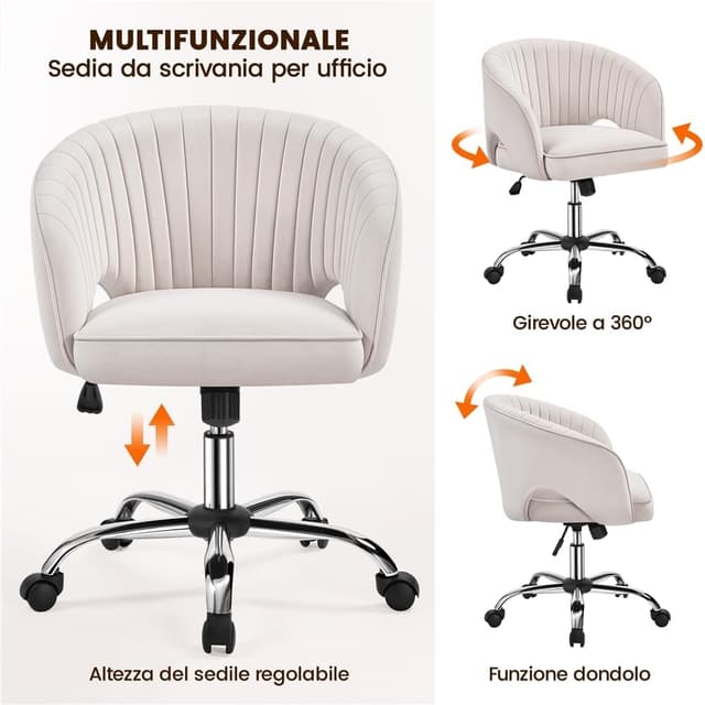 Detalle 1 de Yaheetech poltroncina ergonomica 360 gradi crema