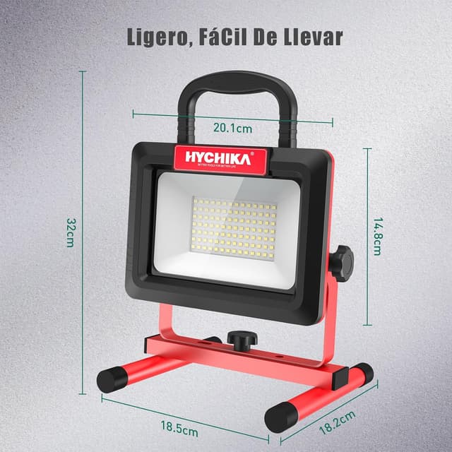 Detalle 2 de HYCHIKA Faretto LED da cantiere 100W: faro portatile 12.000 lm 6500K con rotazione 360° e cavo 2 m, IP65