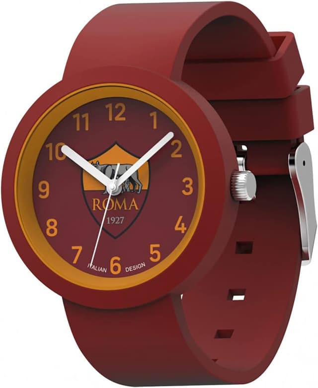 Detalle de Seven AS Roma Orologio da Polso Analogico al Quarzo Giallo e Rosso in Confezione Regalo, Cinturino in Silicone