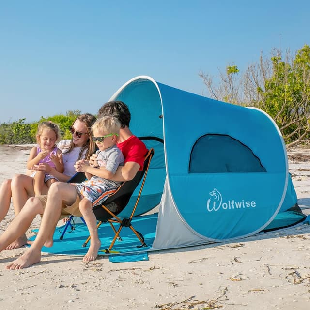 Detalle de Wolfwise Tenda pop-up istantanea per 3-4 persone UPF 50+ 220x145x120 cm, blu