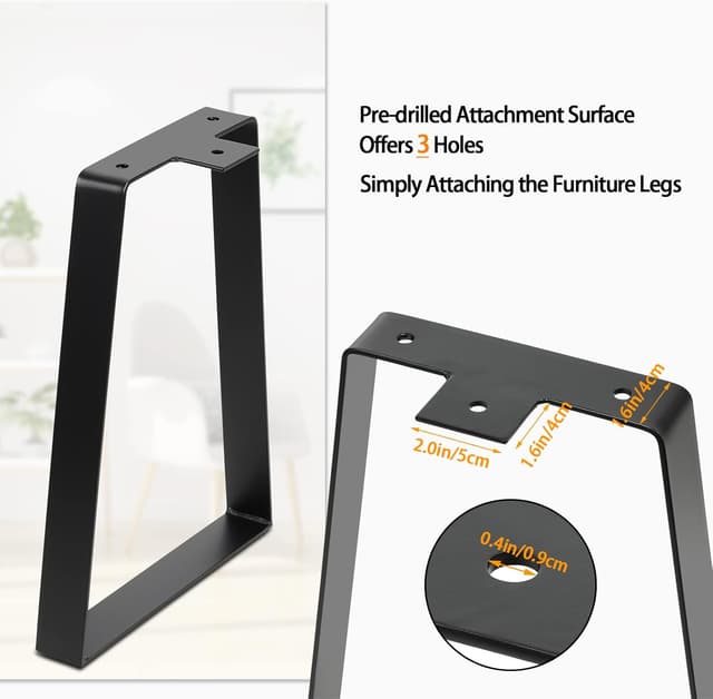Detalle 2 de Signstek trapezoidal metal furniture legs (2x), 14 inch/35cm, black – DIY coffee table support