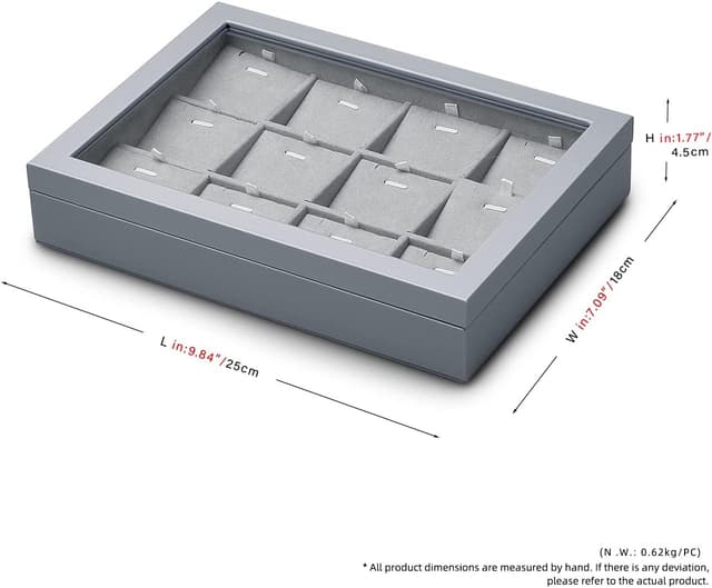 Thumbnail 1 de Papten Bandeja Apilable de Cuero para Joyas, 12 Compartimentos, Gris