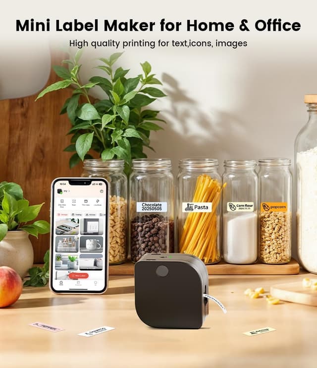 Detalle de Phomemo P12 Beschriftungsgerät-Set mit Bluetooth & 3 Rollen farbiger Etiketten