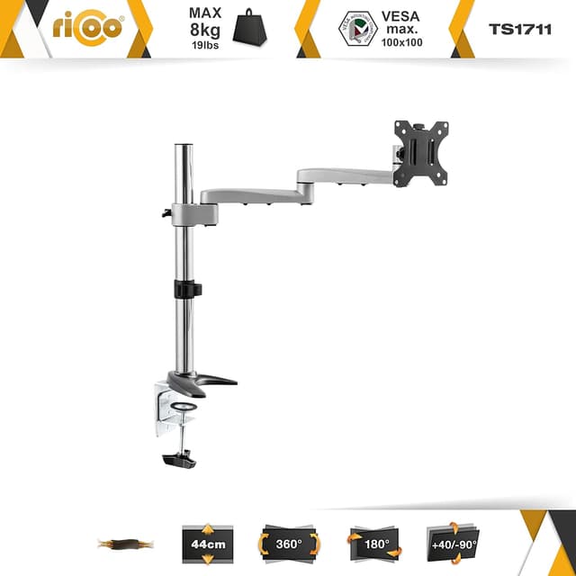 Detalle 2 de RICOO TS1711 supporto monitor da scrivania girevole e inclinabile VESA 75x75/100x100 per schermi 13–30