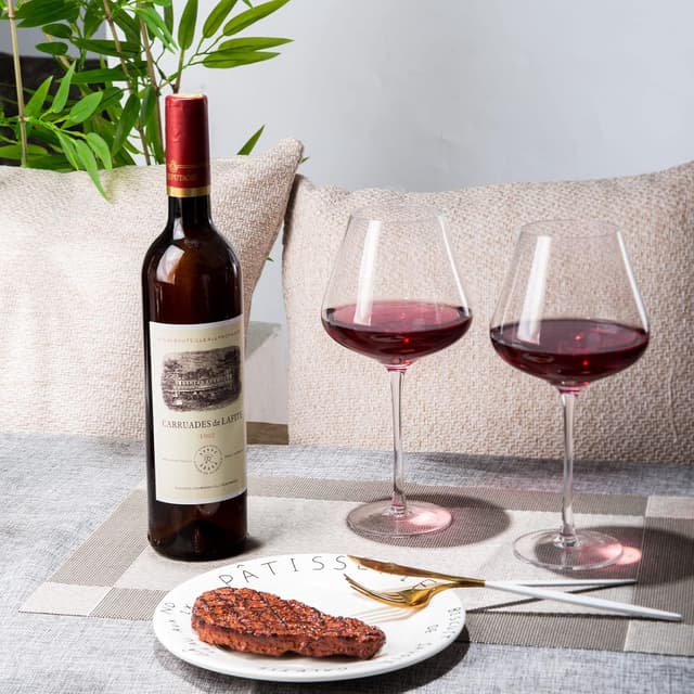 Detalle de BACLIFE Hand Blown Red Wine Glasses Set of 4 (23 oz) – Long Stem Burgundy Crystal