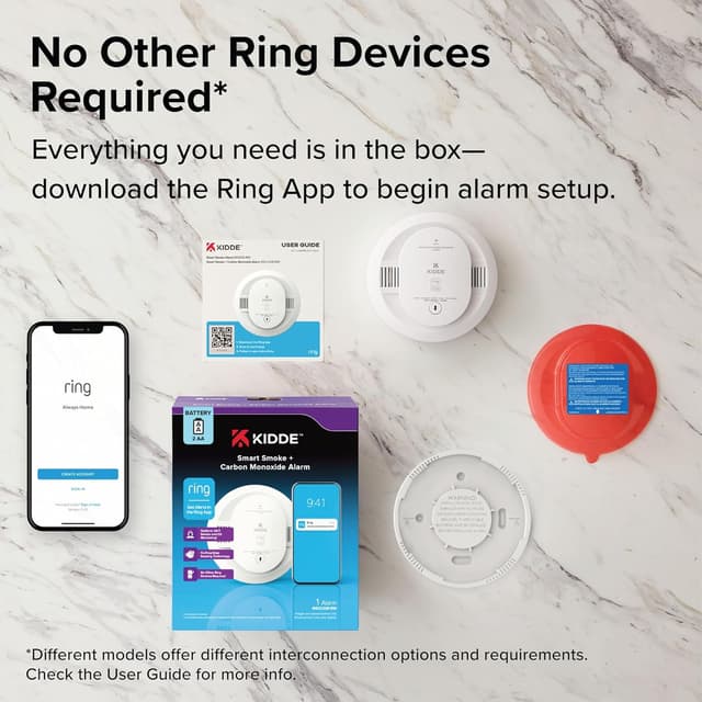 Detalle 2 de Kidde Smart Smoke and Carbon Monoxide Detector (Ring App Enabled) — Wire-Free Interconnectivity, AA Battery Powered