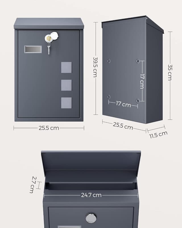 Thumbnail 5 de SONGMICS Post Box Anthracite Grey 11.5x25.5x39.5 cm