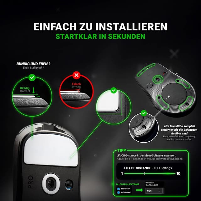 Detalle 2 de SensoryBoost HPS Glides (2er-Set) für Logitech G604 – PTFE-Mausfüße für mehr Balance aus Speed & Kontrolle