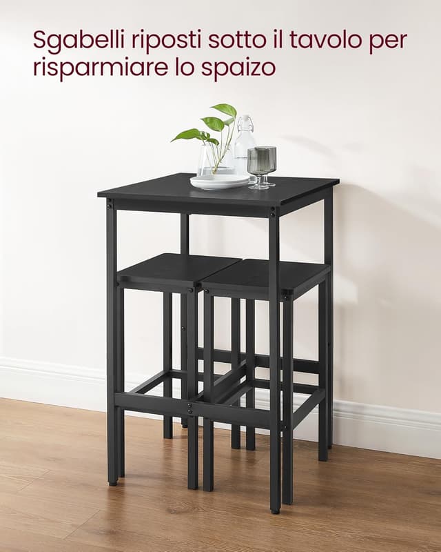 Detalle de VASAGLE tavolo da bar con sgabelli LBT017B56, set cucina 60 x 60 x 90 cm con 2 sgabelli