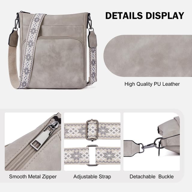 Thumbnail 6 de Roulens crossbody bag for women with front zip wallet pocket and adjustable guitar-strap (vegan leather)