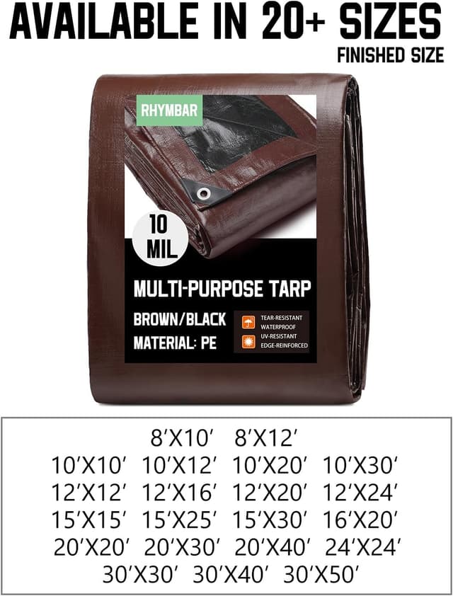 Detalle 2 de 20 x 40 FT Waterproof Heavy Duty Tarp (10 Mil) PE Plastic Cover, Brown/Black Reversible