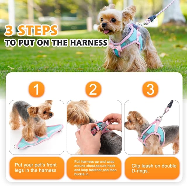 Detalle de Dog Harness with Leash Set – Step-in Breathable Reflective Puppy Vest (No-Pull, Adjustable)