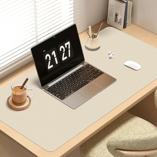 Detalle 2 de Vicwe Schreibtischunterlage aus PU-Leder (120 x 60 cm) – rutschfestes Office-Mauspad für Büro & Zuhause, Beige