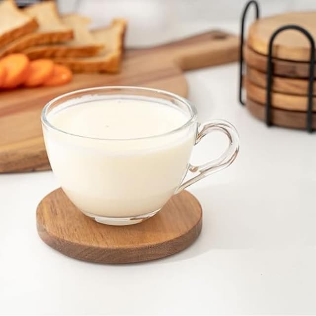 Detalle de WLWNWFT Acacia Wood Coasters Set of 6 with Holder (Black) – Round coasters with non-slip pads