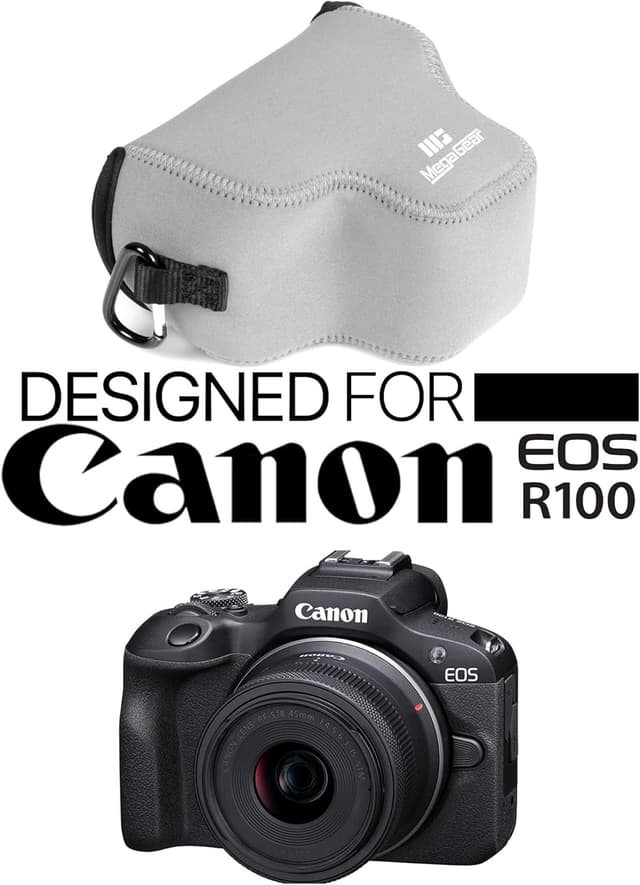 Detalle 2 de MegaGear Ledertasche für Canon EOS R100 (18–45 mm) in Braun – passgenauer Schutz für die Digitalkamera