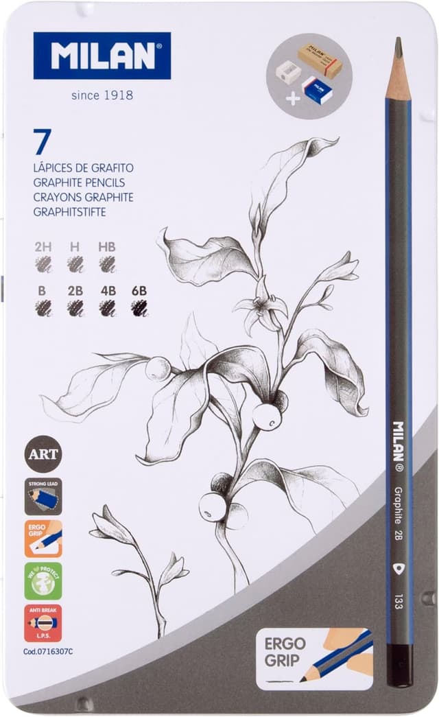 Thumbnail 1 de MILAN Lot de 7 crayons graphite 2H HB B 2B 4B 6B