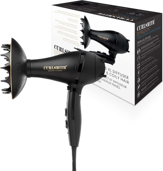 Detalle de Curlsmith Defrizzion Travel Edition Dryer with XL Diffuser | Dual-voltage compact hairdryer