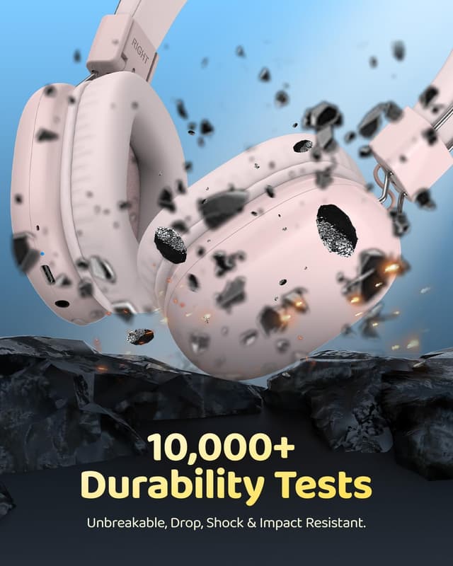 Detalle de awatrue Kids Wireless Headphones with Mic (Bluetooth 5.4) – Over-Ear with Safe Volume Limit