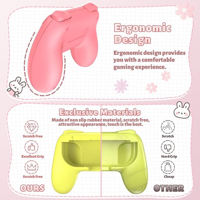 Detalle 2 de FASTSNAIL grip kit for Nintendo Switch & OLED controllers (2-pack with 6 thumb grips) in matte pink & matte yellow
