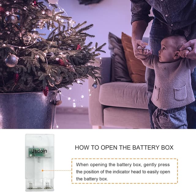 Detalle de Jsdoin Lucine LED decorative a batteria, 5 m e 50 mini LED (bianco freddo) – 4 pezzi