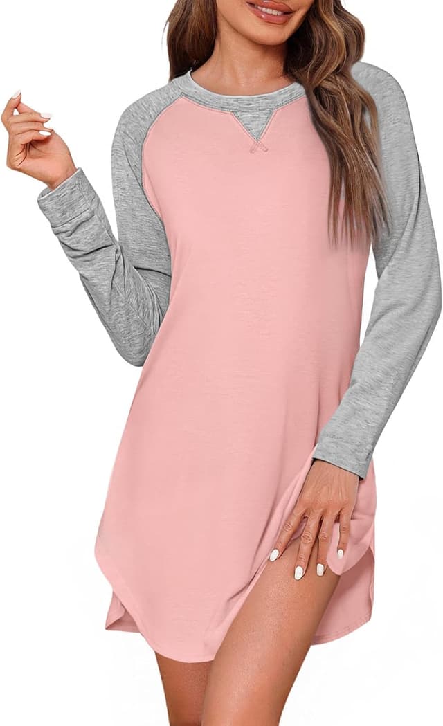 Detalle de Uniexcosm Chemise de nuit femme manches longues en coton doux (95% coton, 5% élasthanne)