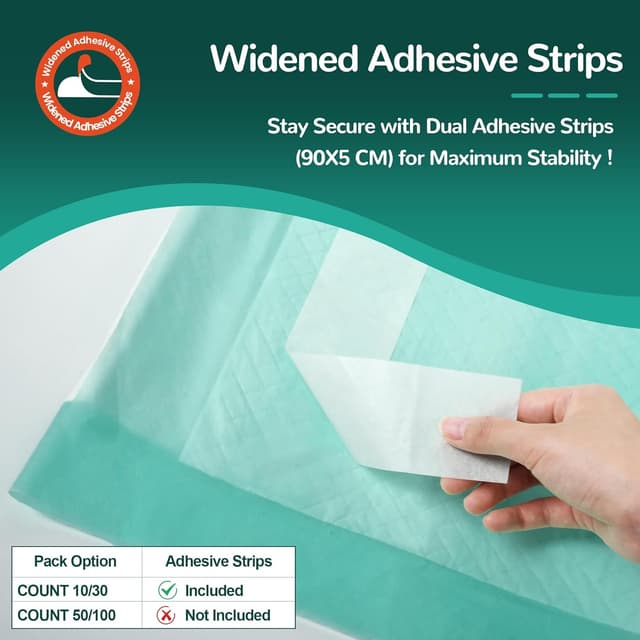 Detalle de MILDPLUS Bed Pads with Adhesive Strips 30'' x 36'' (30 Count) — Extra-Large Disposable Underpads