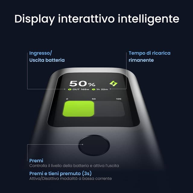 Detalle 2 de Sharge Retractable 165 Power Bank 165W da 20.000 mAh con cavo retrattile e display TFT