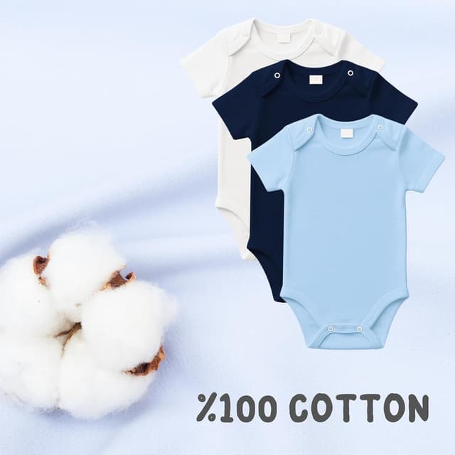 Detalle de rise&Raba Baby Bodysuit 3 Pack (0–4 Years) in 100% Organic Cotton – Half Sleeve Unisex Onesies