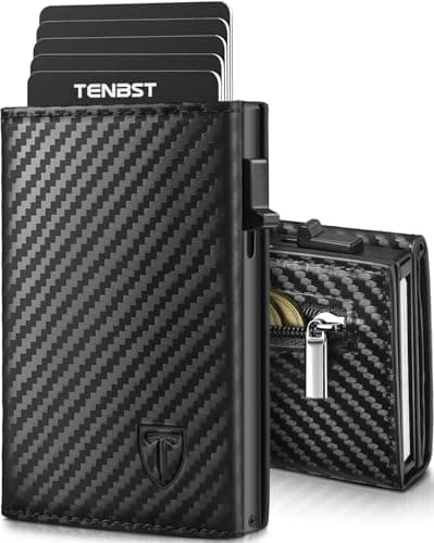 Detalle de TENBST Cartera cuero con bloqueo RFID 10x7x2.1 cm