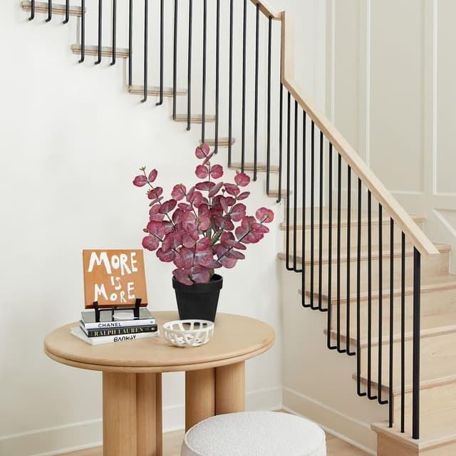 Detalle de Arborus 46cm Tall Artificial Eucalyptus Plant in Black Pot (Silver Dollar Red Eucalyptus look)