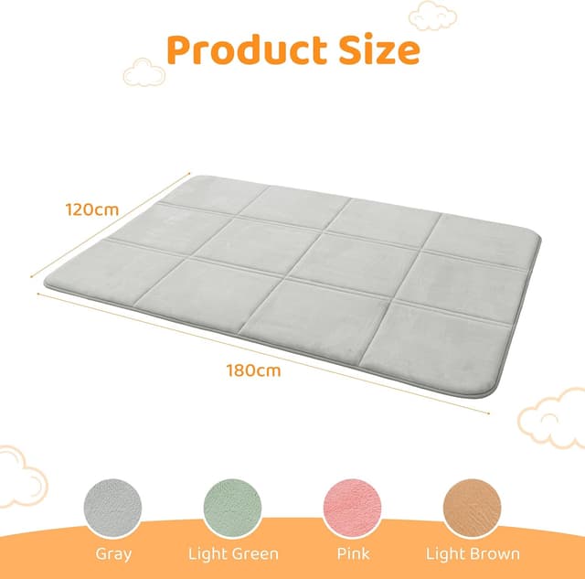 Detalle de BYBYME 3cm Thick Baby Play Mat (120 x 180cm) – foldable, non-slip backing & flannel surface