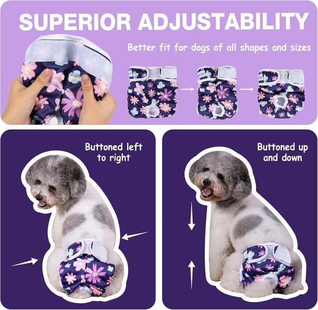Detalle de Pet Soft Dog Nappies Female (3 Pack) – Small washable, leak-proof dog period pants with adjustable waistband