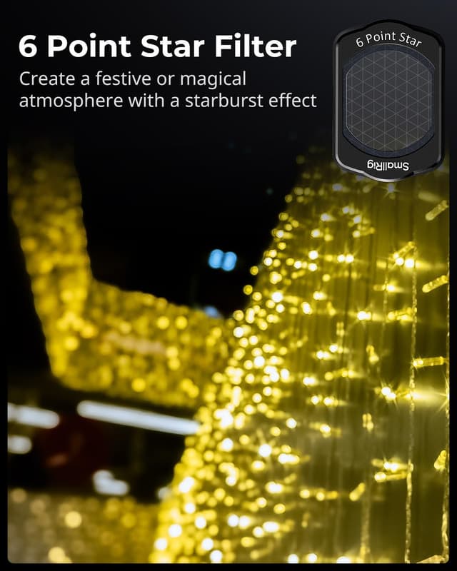 Detalle de SmallRig Ensemble de filtres magnétiques pour DJI Osmo Pocket 3 : diffusion noire 1/4 + ND/CPL, VND, filtre étoile 6 points et protecteur d’écran