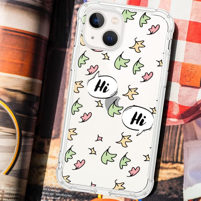 Detalle 2 de CAROKI Clear Case for iPhone 13 (Leaf Pattern) — Shockproof TPU transparent bumper