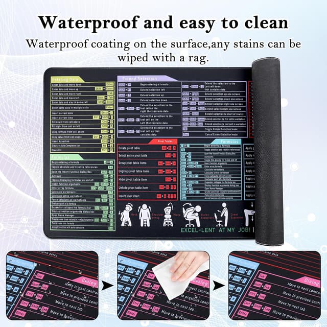 Thumbnail 6 de Yimomoyi Mousepad „Excel Shortcuts“ – XXL Schreibtischunterlage 900 x 400 mm mit Anti-Rutsch-Unterseite
