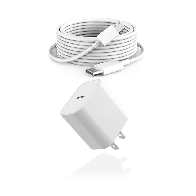 Detalle de 10ft USB-C Cable + 20W USB-C Wall Charger Set for iPhone 16/15 Pro Max, iPad & AirPods (Fast Charging) — White