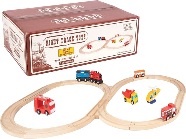 Detalle 2 de Wooden Train Track 52-Piece Set 18ft expansion 🚂