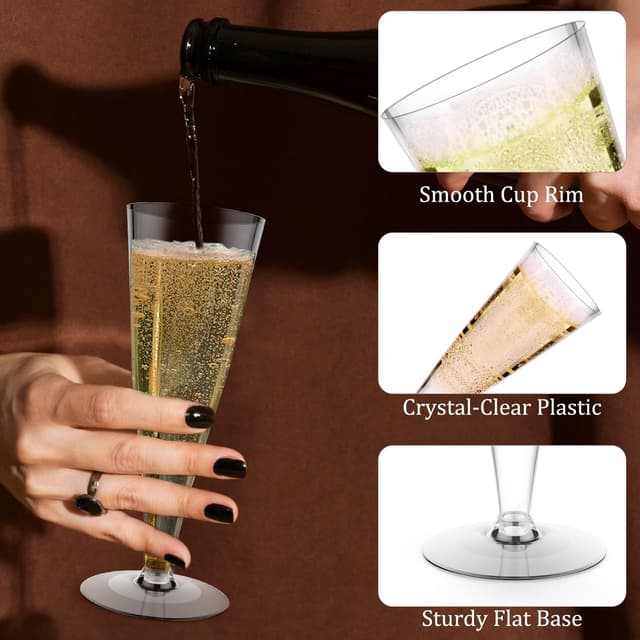 Detalle de Lazyshine Plastic Champagne Flutes Disposable Wine Glasses (40 Pack, Clear 4.5oz) for Mimosas & Events