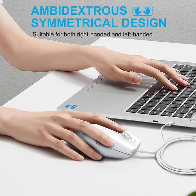 Detalle 2 de LOONASA USB-C Wired Mouse (Optical) – silent, ambidextrous design for laptop, MacBook, Android & PC