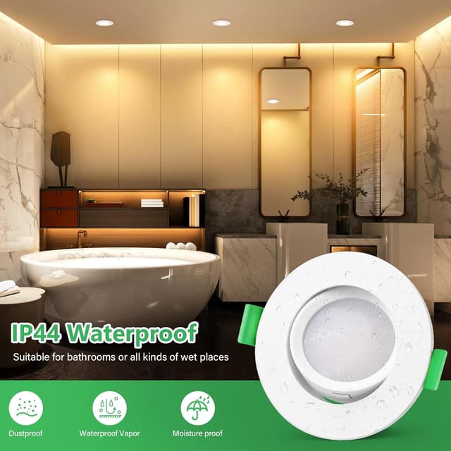 Detalle de GeyouLux LED Einbaustrahler 230V dimmbar 68 mm (6er-Set) mit 3CCT, IP44 und 45° schwenkbar