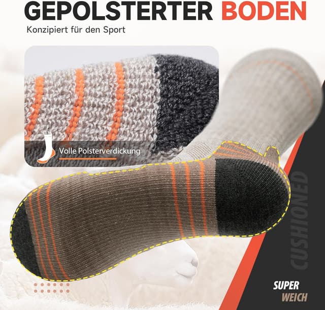 Detalle 2 de Alaplus Hiking Socks (merino wool) – cushioned breathable crew socks, 3 pairs