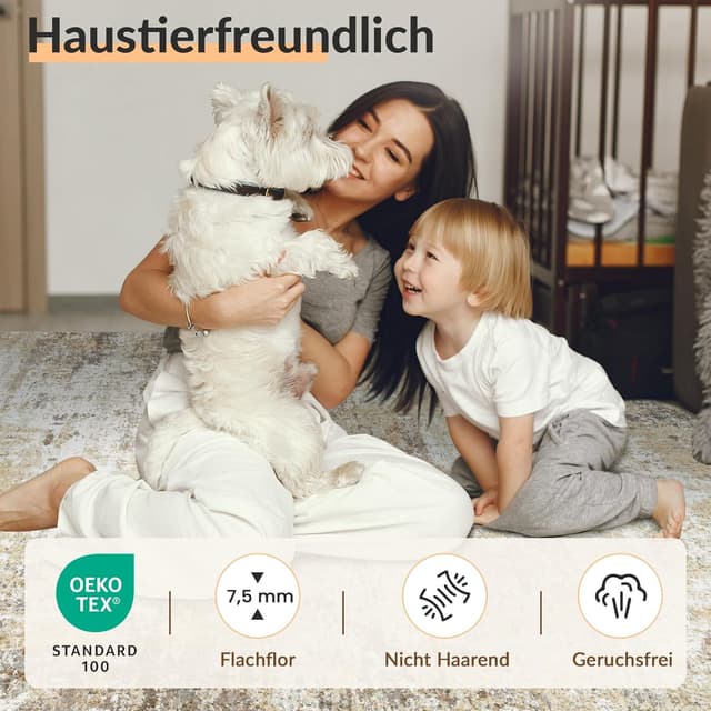 Detalle 2 de INOVADAY waschbarer Teppich für Wohnzimmer & Schlafzimmer, 90x150 cm – modernes abstraktes Design in Braun/Grau