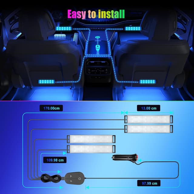Detalle de YiLaie Car LED Interior Lights (DC 12V) with APP control, music sync and 16 million colours