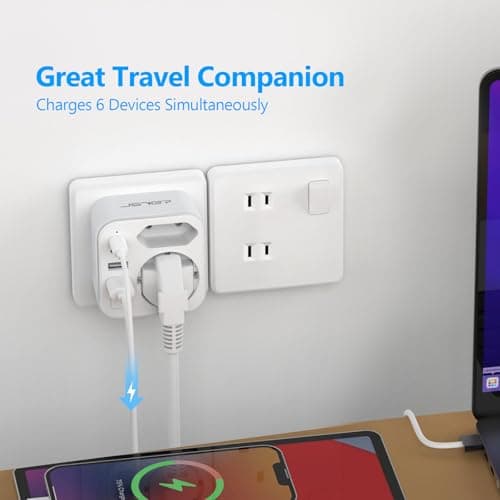 Detalle de JSVER Adaptador de viaje para Japón con 4 puertos USB (2x USB-A y 2x USB-C) y enchufe tipo A bidireccional