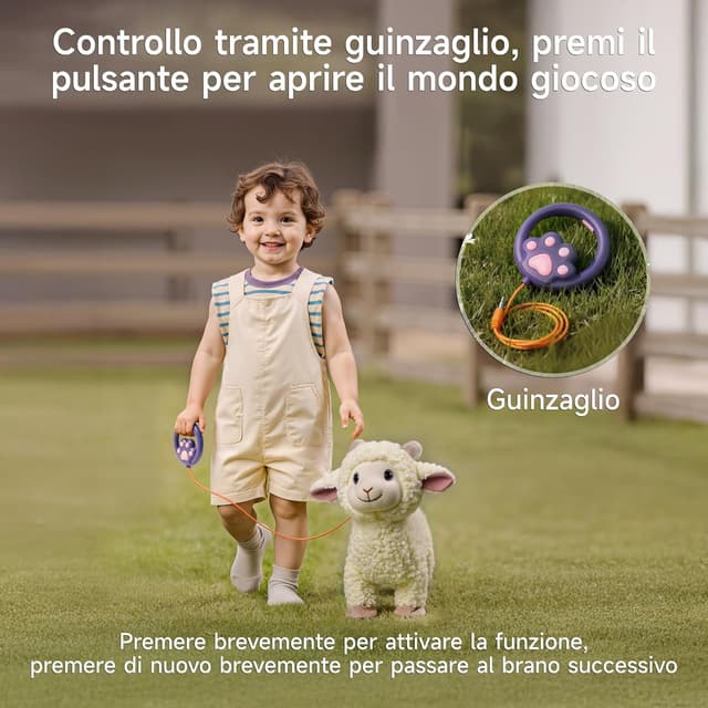 Detalle de eJog Pup Pecora di peluche che cammina, canta e telecomanda con guinzaglio