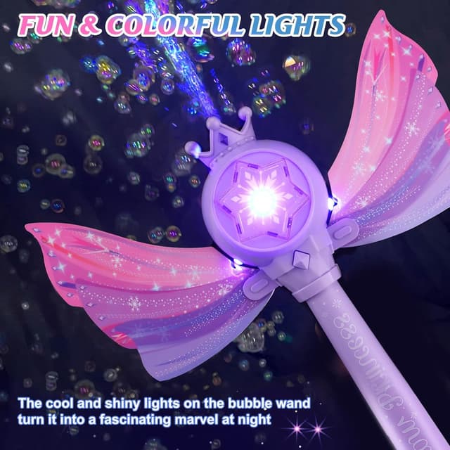 Detalle de Britik Bubble Wands for Kids Girls LED Light & Music Bubble Machine (Purple) — Battery-Powered Outdoor Toy