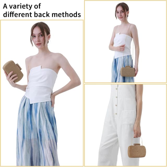 Detalle de Cckuu Women’s Raffia Straw Clutch Bag – hand-woven wicker evening purse for summer weddings and beach days