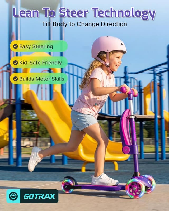 Detalle de GOTRAX KS3 Kids Kick Scooter with LED Lighted Wheels, Adjustable Height & Removable Seat (Ages 2–8, up to 110 Lbs)