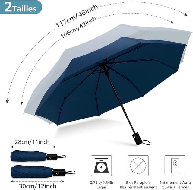 Detalle 2 de HEXSOLID Parapluie pliant automatique coupe-vent résistant au vent (92/105/117 cm) grand format